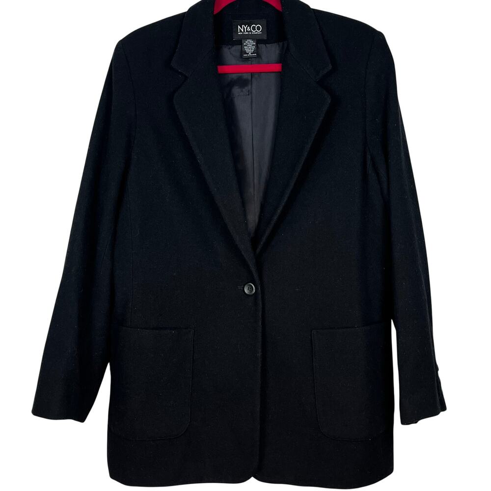 NY&CO New York & Company Black Wool-Blend Single-Button Blazer Womens 12